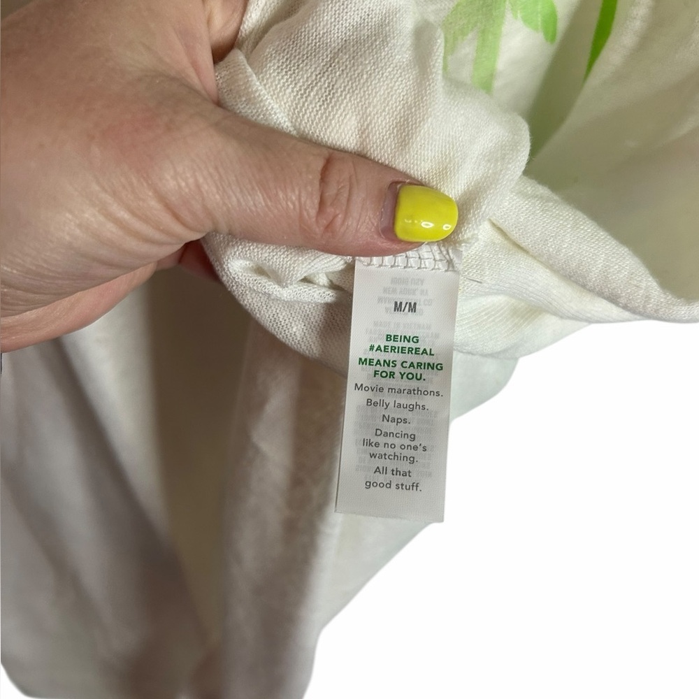 Aerie Breezy Boyfriend White Palm Tree T-Shirt Linen blend Neon Womens Med NWT - Picture 9 of 12